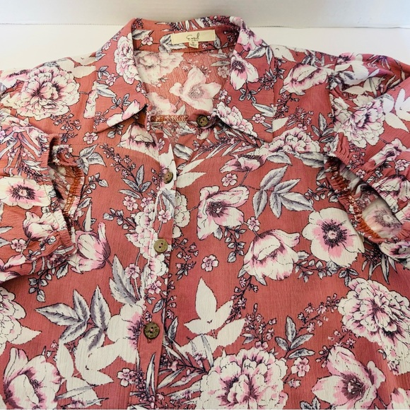 Easel Women's Baby Doll Flowy Dress Small Pink Taupe Color Button Front Ruffle - Picture 9 of 16